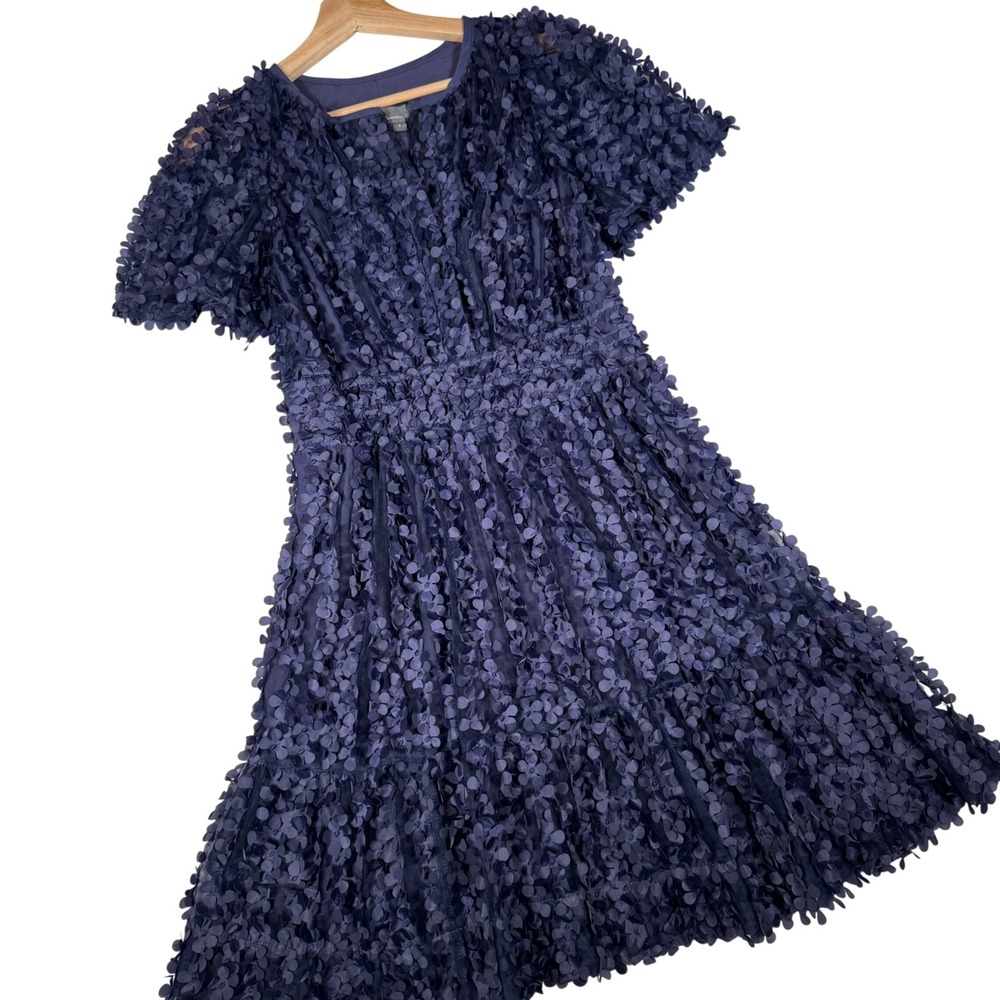 Anthropologie Dress Women S Navy Blue 3D Floral Applique Mini Cocktail Party